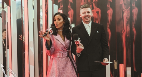 Maya Jama and Professor Green hosting the Facebook Live stream on The BRIT<span class='lowercase'>s</span> 2018 Red Carpet