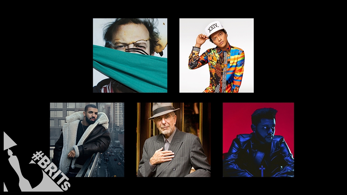 Bon Iver, Bruno Mars, Drake, Leonard Cohen and The Weeknd are nominated for International Male