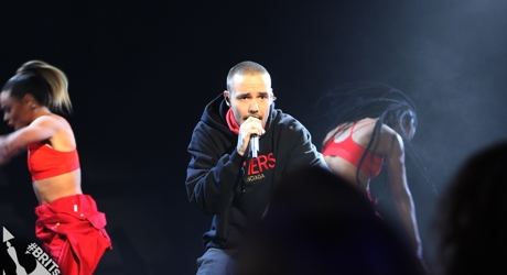 Liam Payne on stage at The BRIT<span class='lowercase'>s</span> 2018 Nominations Show