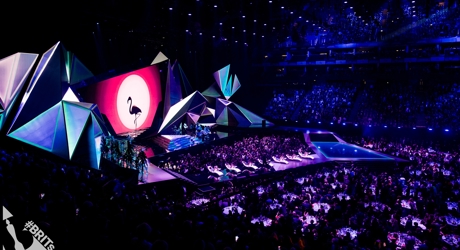 Dua Lipa on stage at The BRIT<span class='lowercase'>s</span> 2018