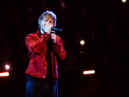 Ed Sheeran on stage at The BRIT<span class='lowercase'>s</span> 2018