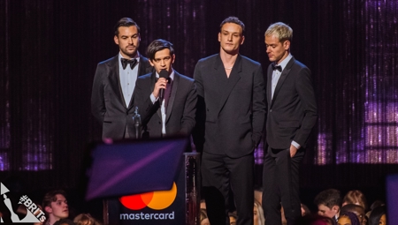 The 1975 accepting their BRIT Award (1)