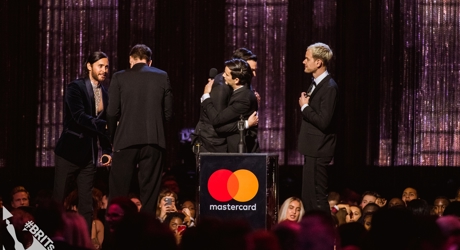 The 1975 accepting their BRIT Award (1)