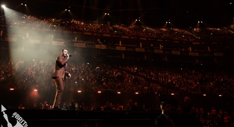 Sam Smith on stage at The BRIT<span class='lowercase'>s</span> 2018