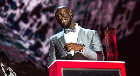 Stormzy accepting his award for British Male at The BRIT<span class='lowercase'>s</span>