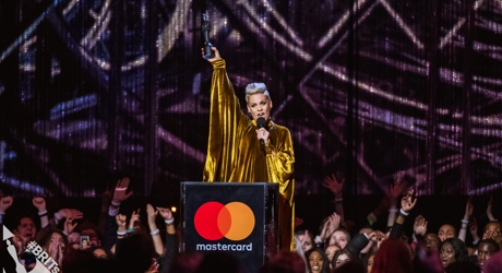 Pink accepting her BRIT Award